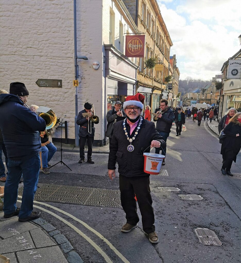 Jon Andrews collecting for Sherborne Town Band